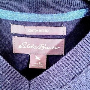 MENS NAVY SWEATER EDDIE BAUER COTTON MERINO SIZE TL